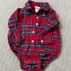 Vineyard Vines Red and Blue Plaid Baby Flannel Onesie
